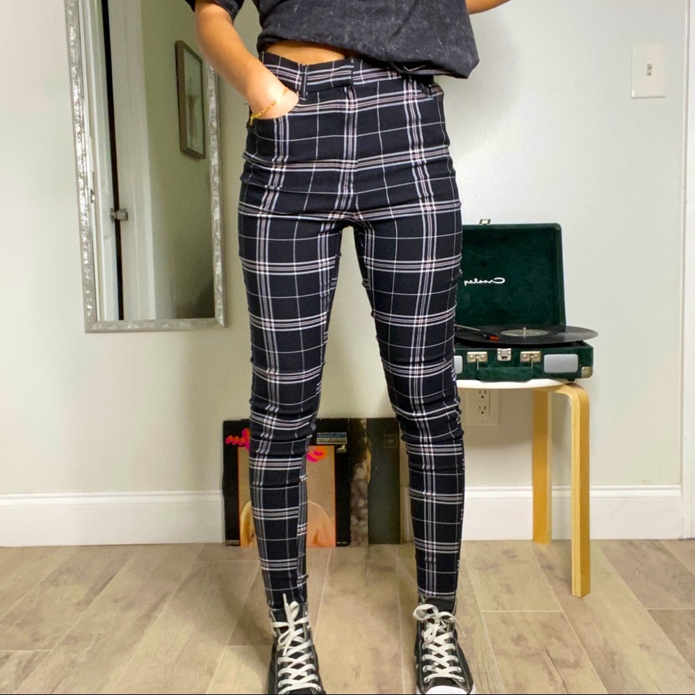 Plaid print casual pants
